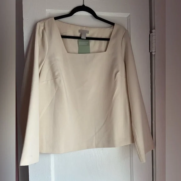 NWT H&M Cream Square Neck Long Sleeve Blouse Size Large - Picture 2 of 5